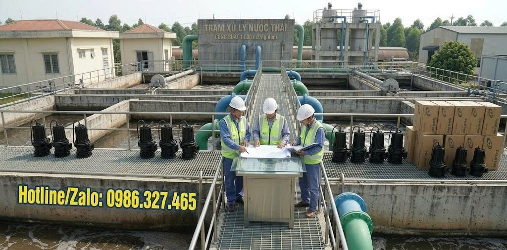 Nhà máy nước thải 1000 m3 lắp đặt bơm chìm tsurumi SF