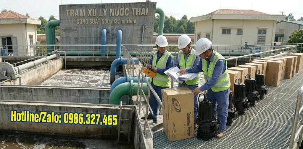 Trạm xử lý nước thải 500 m3/ngđ lắp đặt máy bơm chìm Tsurumi SF